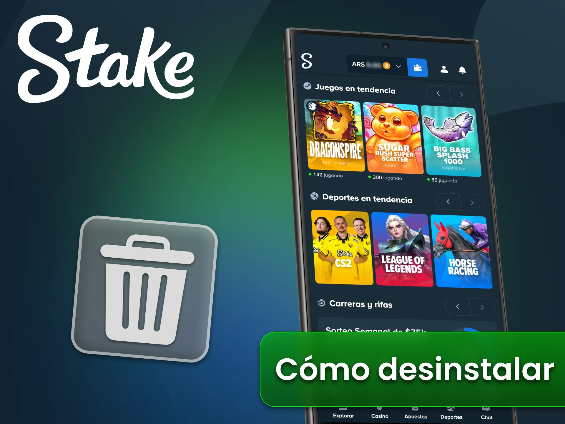 Puedes desinstalar la aplicación Stake de tu dispositivo Android.