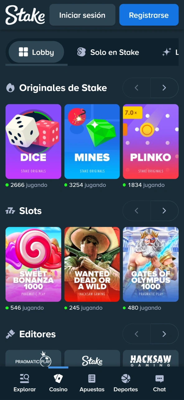 Gira los carretes de las mejores tragamonedas disponibles en el casino móvil de Stake.