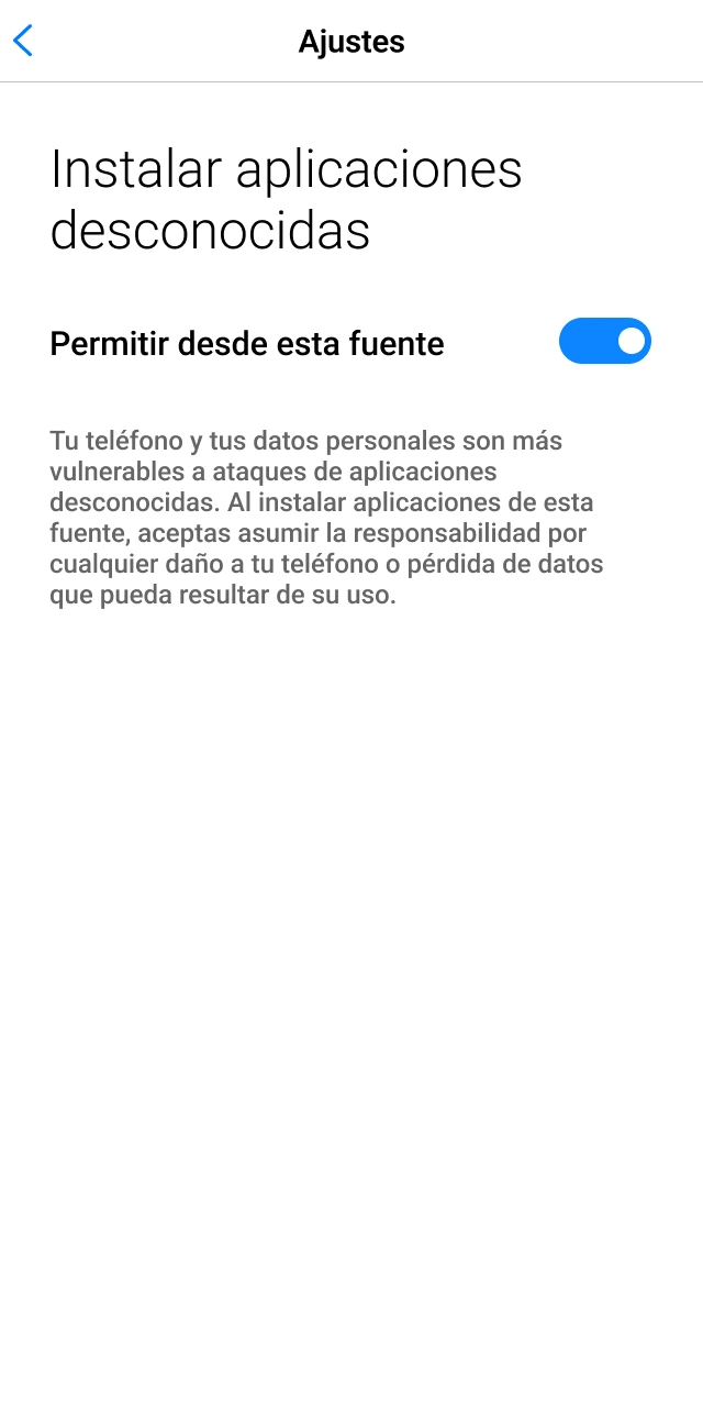 Habilita los permisos de fuentes desconocidas para instalar la app de Stake.