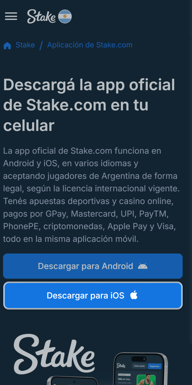 Presiona el botón de descarga para iOS para obtener la aplicación de Stake.