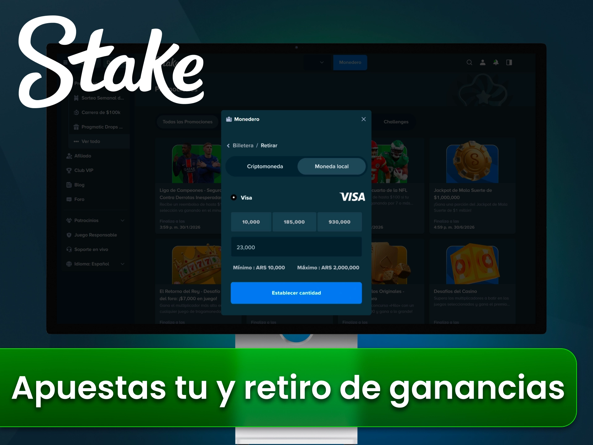 Jugá con bono activo y retiro seguro en Stake.