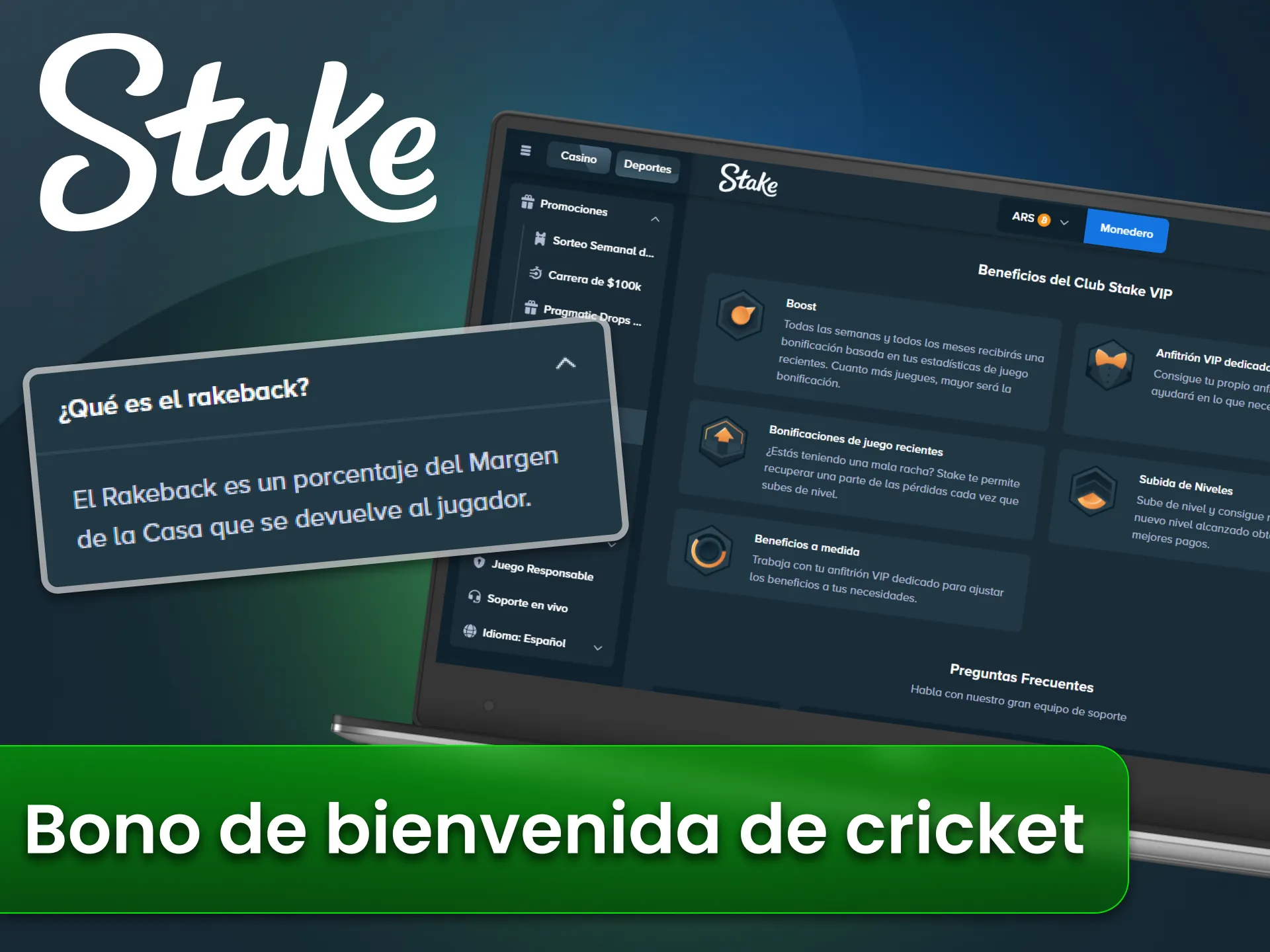 Recibe el bono de rakeback en el sitio oficial Stake.