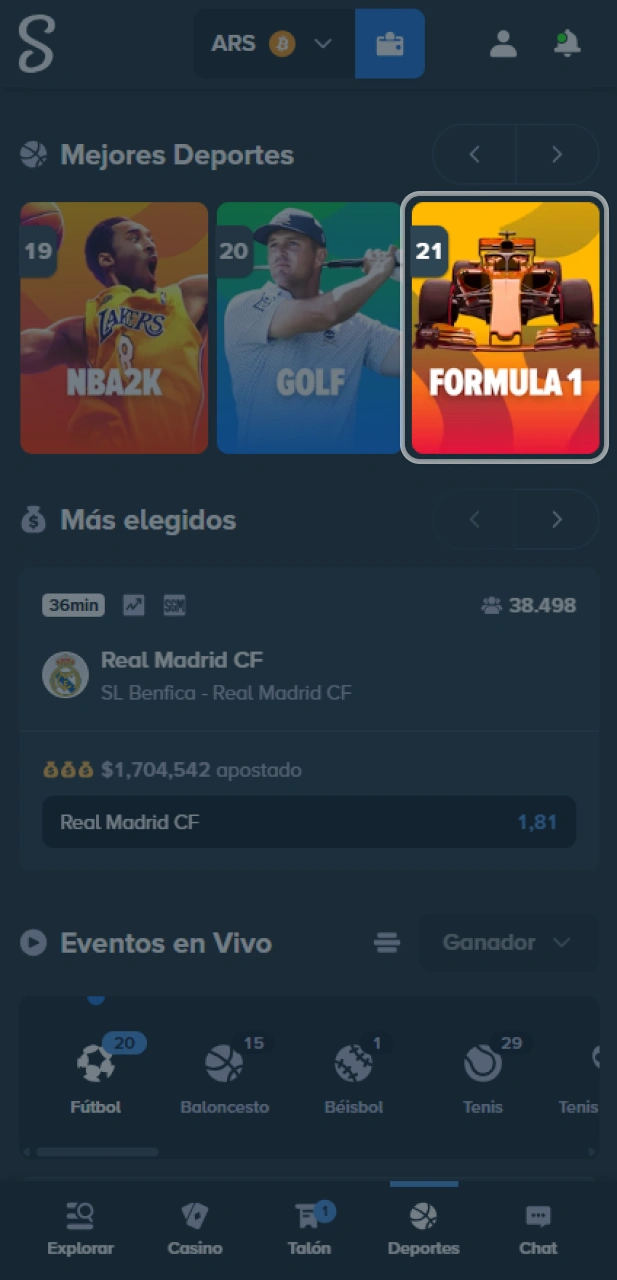Encuentra carreras de Fórmula 1 en el sitio oficial Stake.
