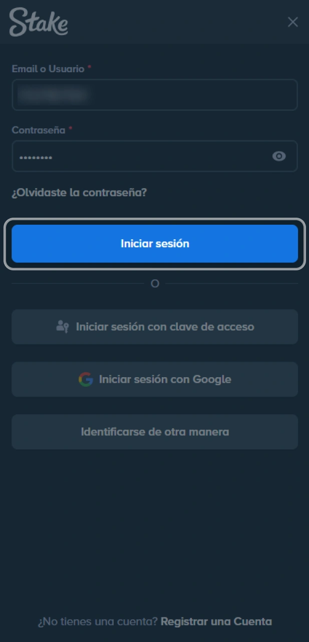 Inicia sesión con tu perfil en el sitio oficial Stake.