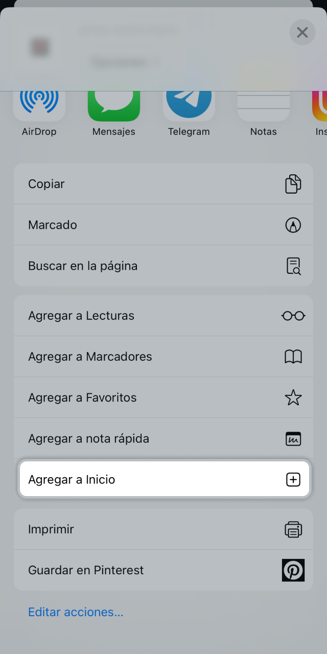 Selecciona la opción de agregar a inicio para crear un acceso directo a Stake.