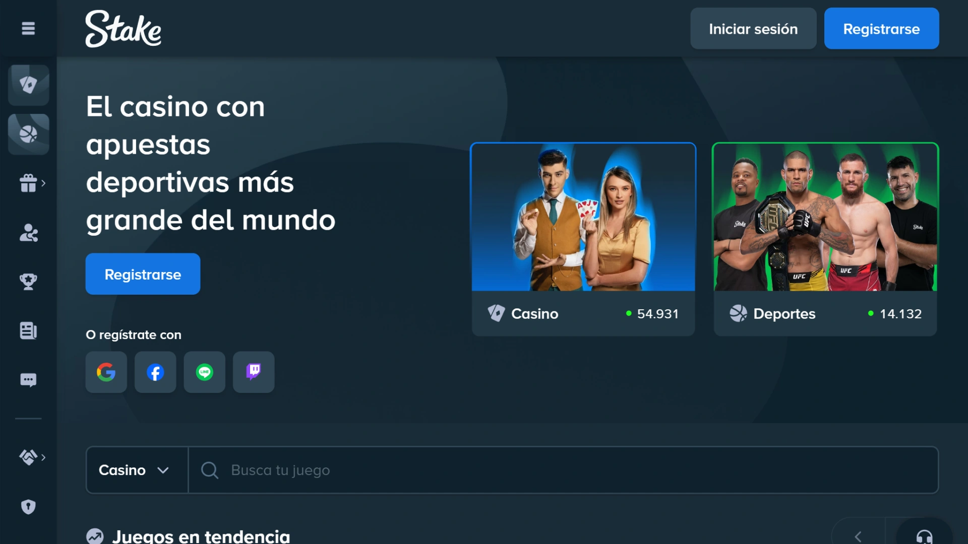 Visita la página principal del casino líder mundial Stake.