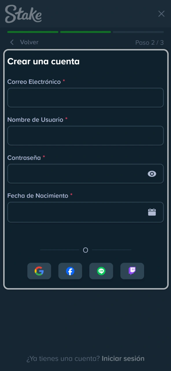 Elige un nombre de usuario único y seguro para tu cuenta de Stake.