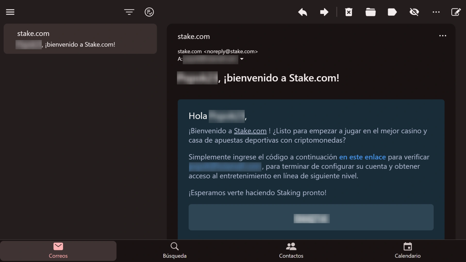 Confirma la validación de tu correo electrónico para activar tu cuenta en Stake.