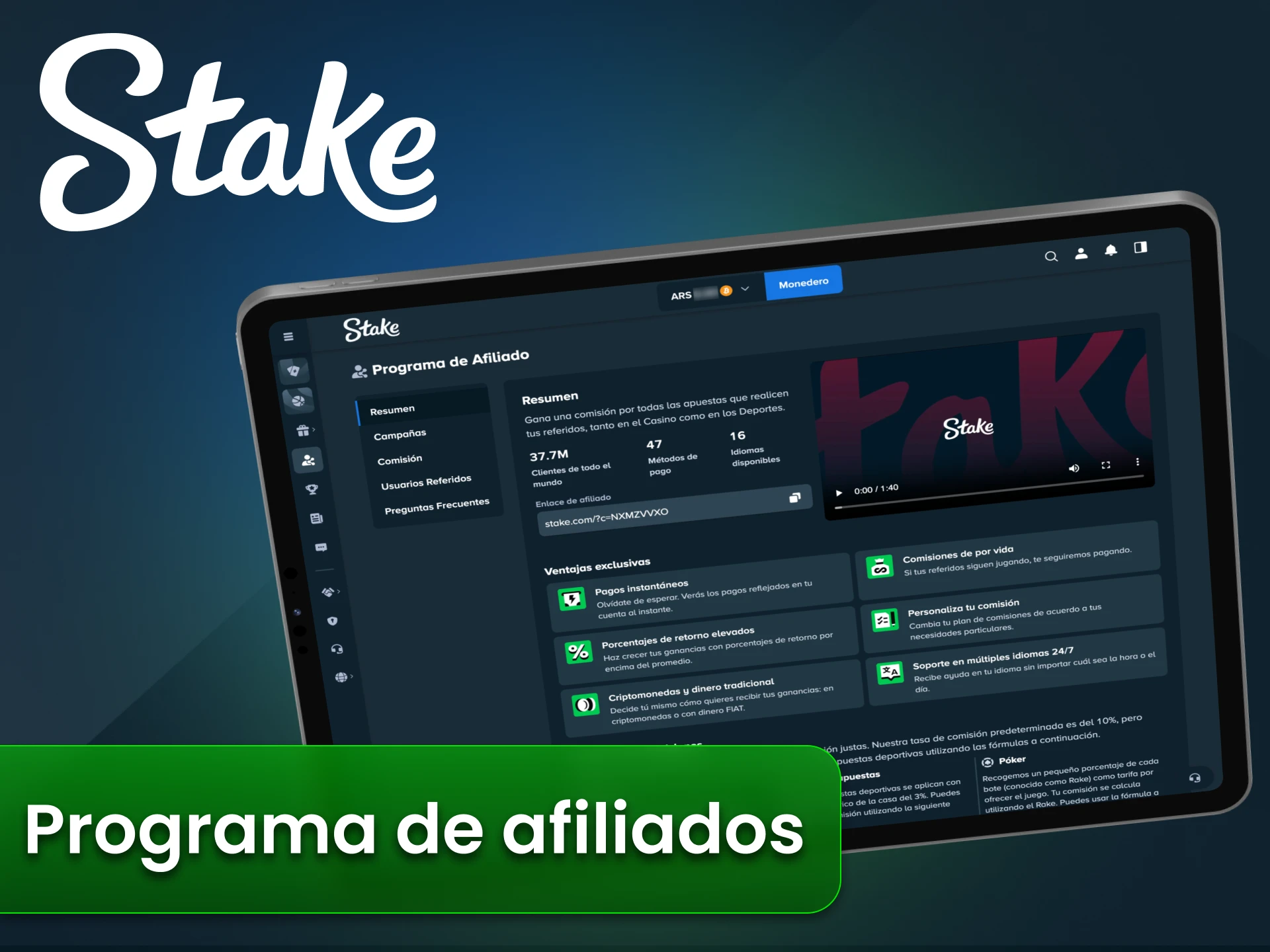 Únete al programa de afiliados de Stake para ganar dinero.