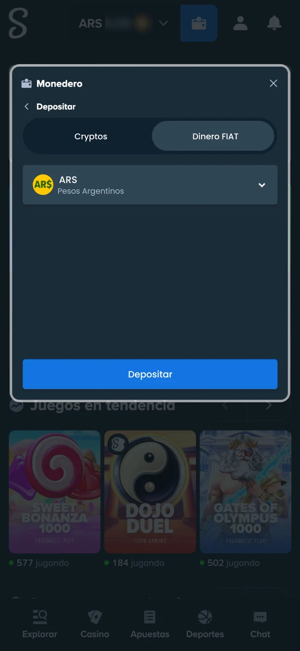 Realiza un depósito utilizando tu método de pago preferido en Stake.