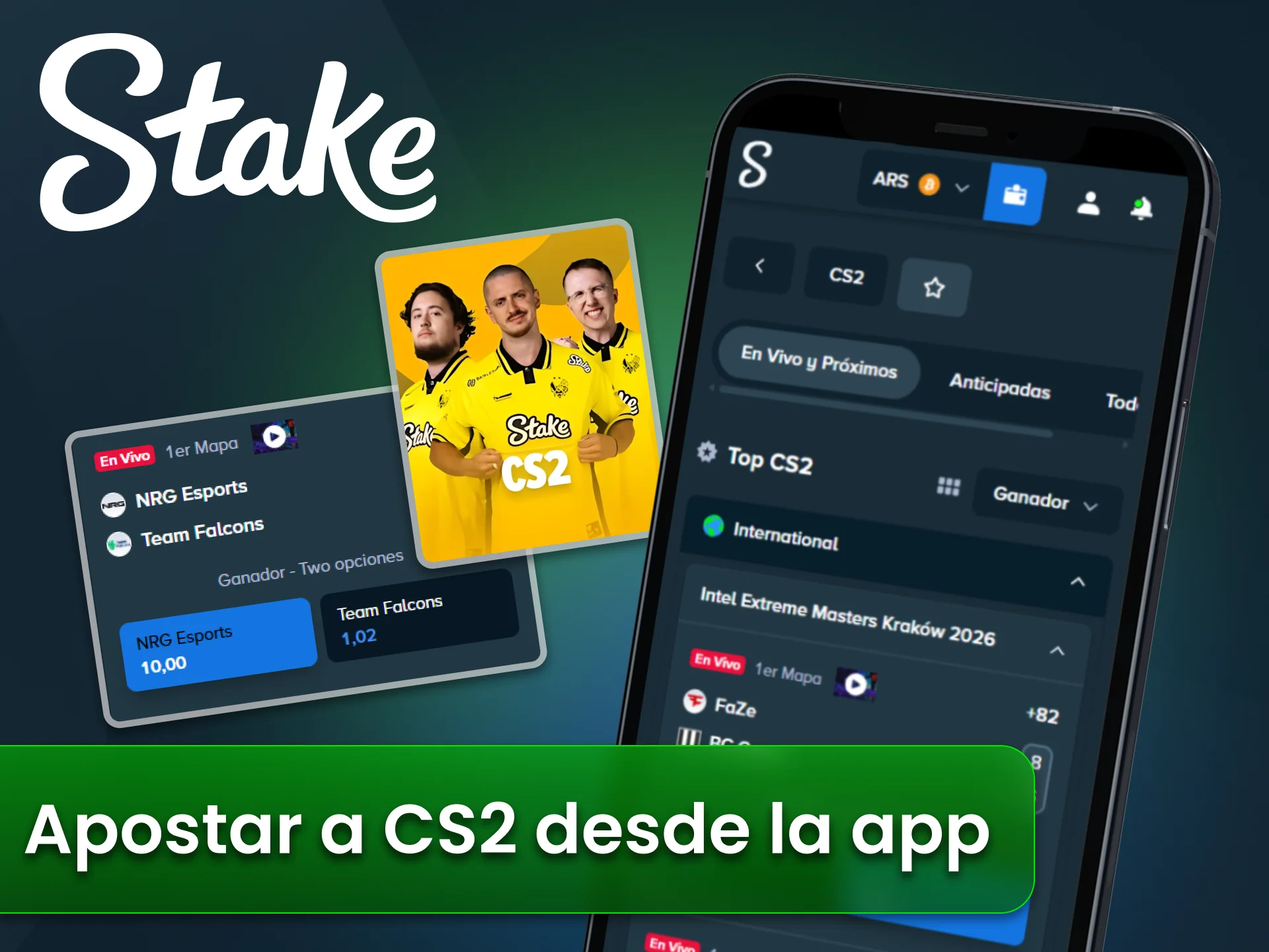 Apuesta en CS2 desde la aplicación móvil oficial de Stake.