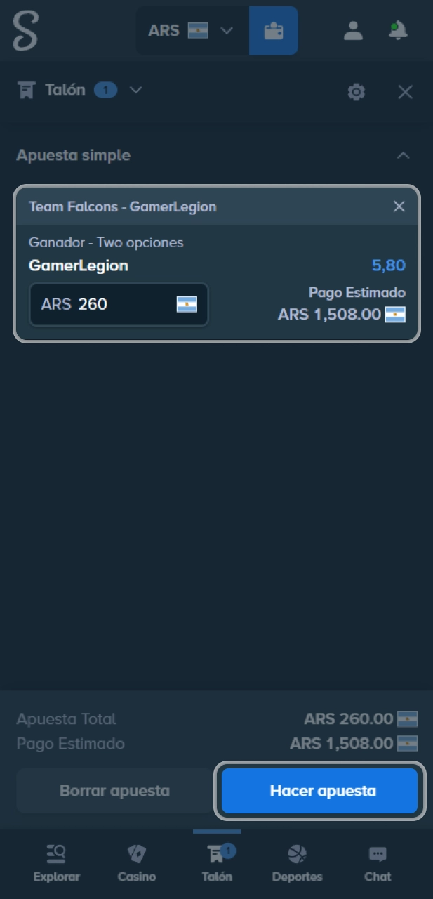 Finaliza tu jugada de Esports en el sitio oficial Stake.