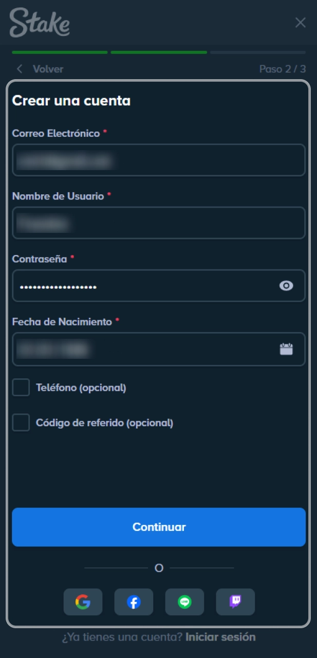 Crea tu perfil de usuario en el sitio oficial Stake.