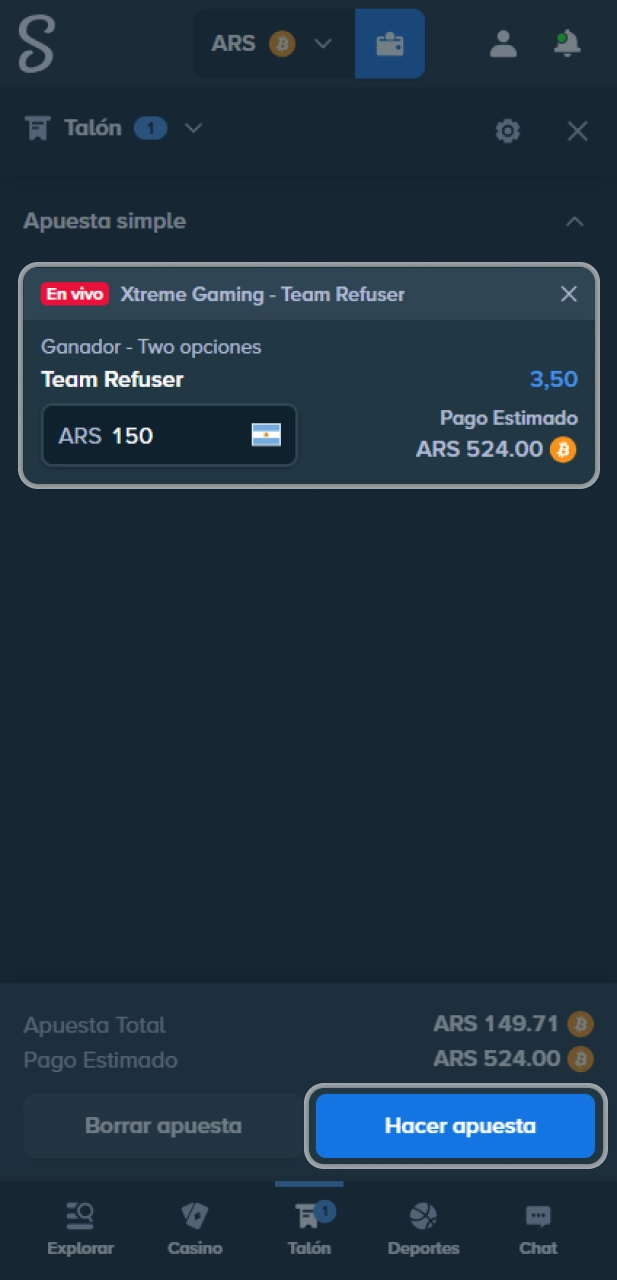 Finaliza tu apuesta de eSports en el sitio oficial Stake.