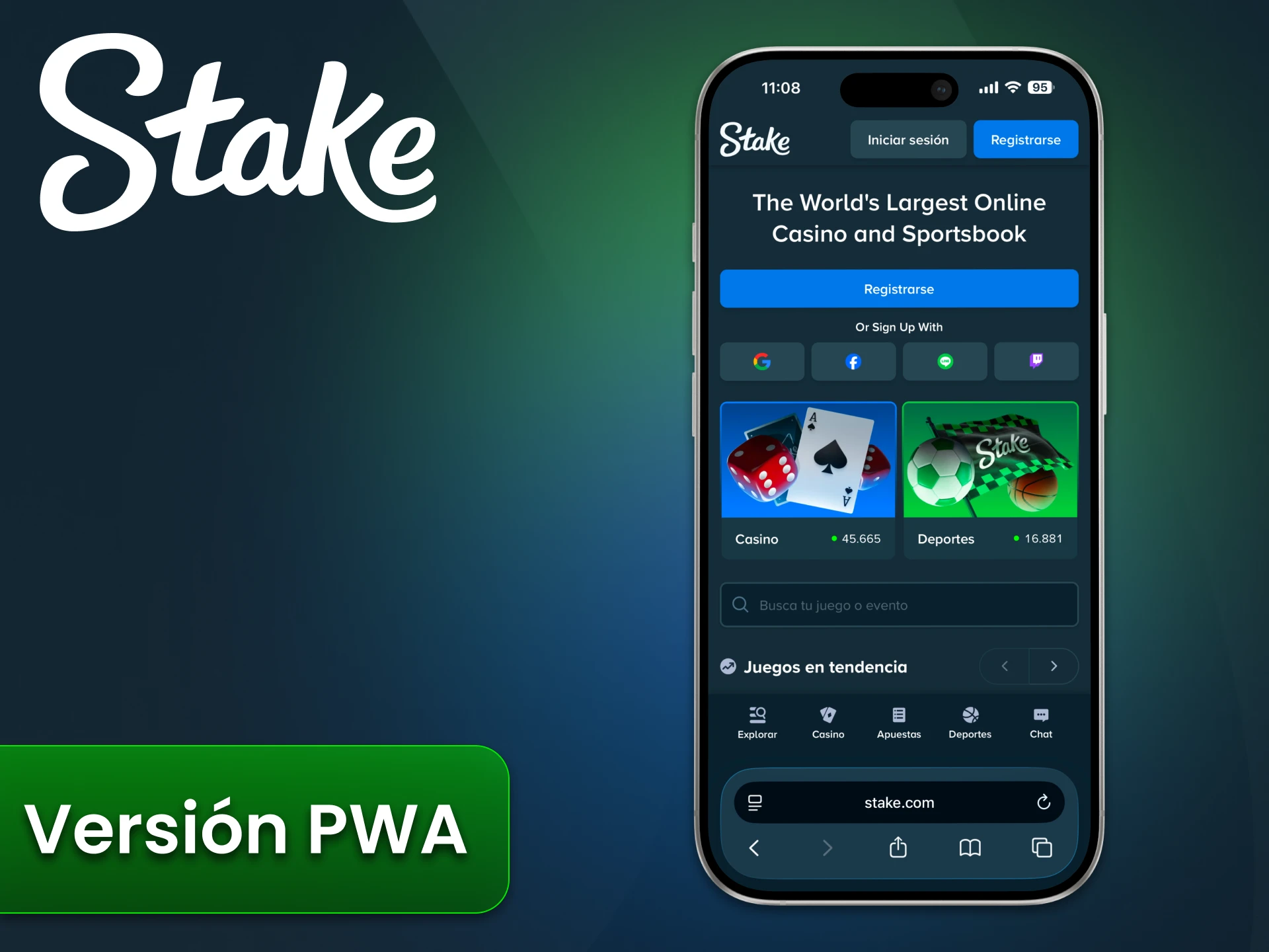 Puedes utilizar una versión PWA de la aplicación Stake para iOS.