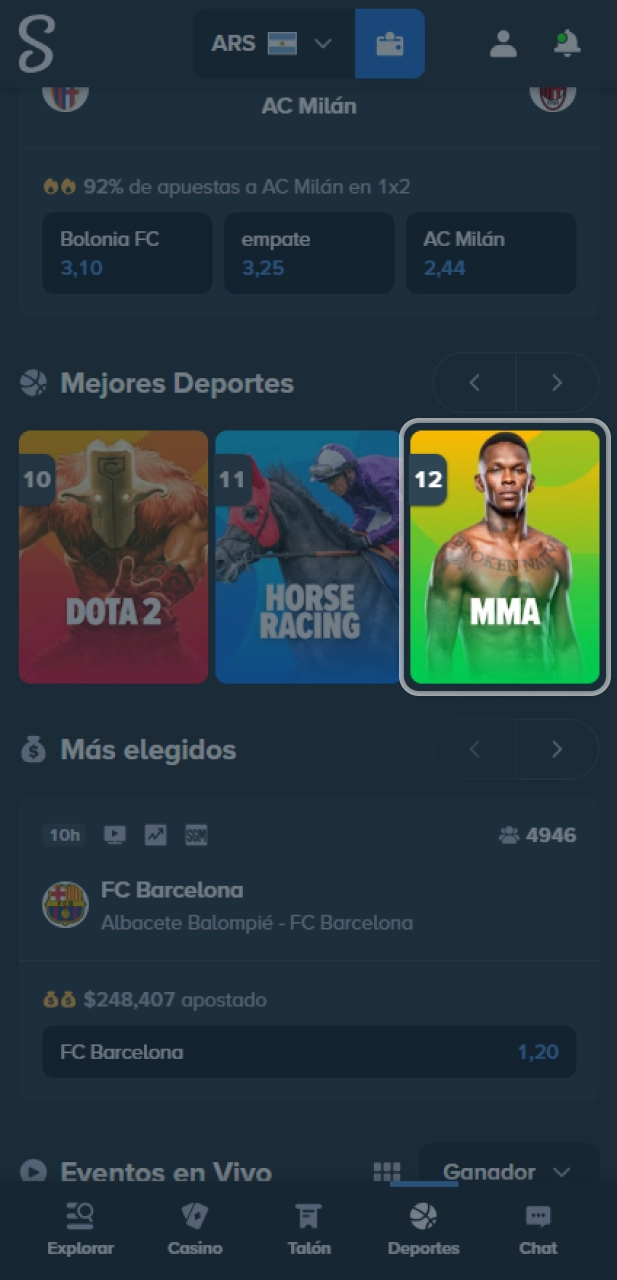 Encuentra peleas de MMA en el sitio oficial Stake Argentina.